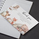 Woodland Animals van Birthday Party Bedankkaart<br><div class="desc">Bosbouwdieren zijn bedankt voor je kaart met waterverf bosareaal een beer,  konijn,  konijn,  hert,  vos,  egel,  muis,  uil,  eekhoorn en vogels. De tekst kan gemakkelijk worden uitgegeven,  kunnen de doopvontstijlen en de achtergrondkleur ook worden veranderd,  door op de pas verdere verbinding na het personaliseren te klikken.</div>