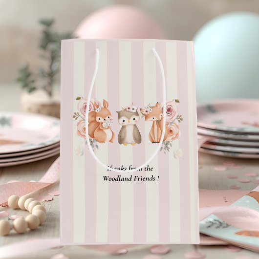 Woodland Animals Verjaardag Gift Bag | Rustic Pink Medium Cadeauzakje