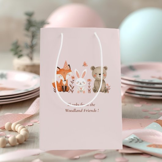 Woodland Animals Verjaardag Roze Medium Cadeauzakje