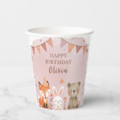 Woodland Animals Verjaardag Roze Partij Papieren Bekers (Voorkant)