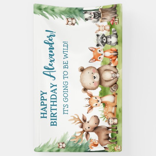 Woodland Animals Verjaardag Spandoek (Verticaal)