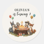 "Woodland Animals Verjaardagsgunst Ronde Sticker (Voorkant)