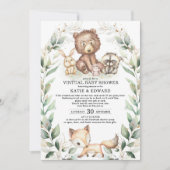 Woodland Animals Virtual Baby shower Greenery Gold Kaart (Voorkant)