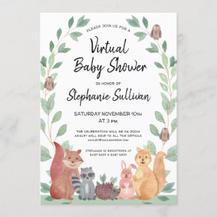 Woodland Animals Virtual Baby shower Kaart
