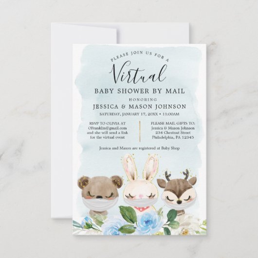 Woodland Animals Virtual Baby shower nodigt jongen Kaart (Voorkant)