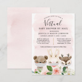 Woodland Animals Virtual Baby shower nodigt meisje Kaart
