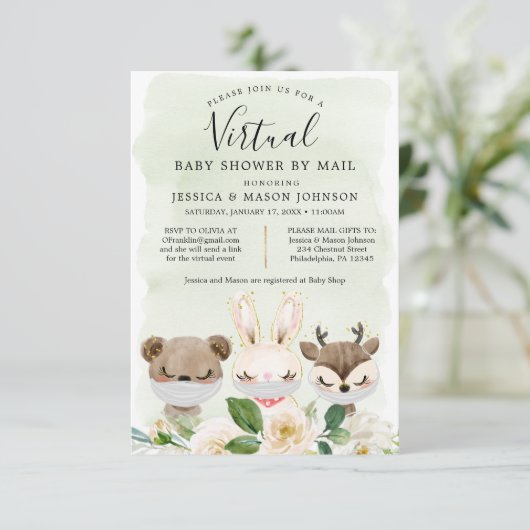 Woodland Animals Virtual Baby shower nodigt uit to Kaart (Staand voorkant)