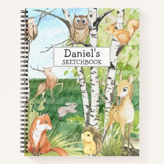 Woodland Animals Waterverf Aangepaste naam Notitieboek (Voorkant)