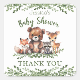 WOODLAND ANIMALS WATERVERF BABY SHOWER BEDANKT VIERKANTE STICKER