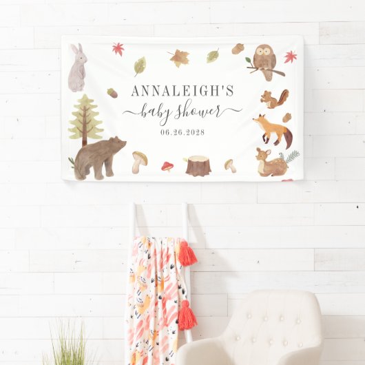 Woodland Animals Waterverf Cute Baby shower Spandoek (Insitu)