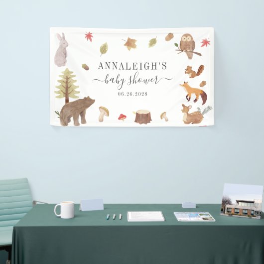 Woodland Animals Waterverf Cute Baby shower Spandoek (Beurs)