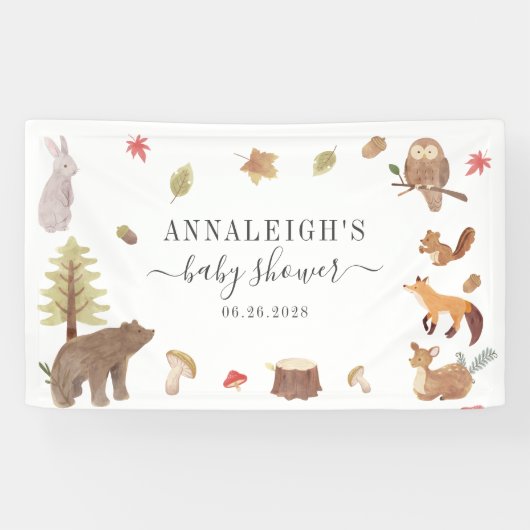 Woodland Animals Waterverf Cute Baby shower Spandoek (Horizontaal)