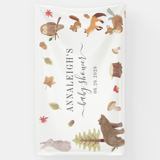 Woodland Animals Waterverf Cute Baby shower Spandoek (Verticaal)