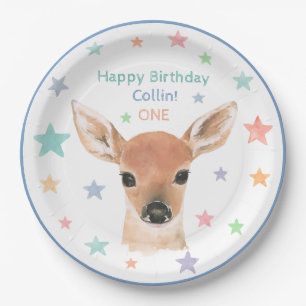 Woodland Animals Waterverf Deer Birthday Boy Papieren Bordje