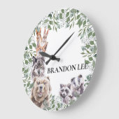 Woodland Animals Waterverf monogram Kinderkamer Grote Klok (Hoek)