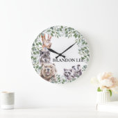 Woodland Animals Waterverf monogram Kinderkamer Grote Klok (Huis)