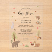 Woodland Animals Waterverf Rustiek Baby shower Acryl Uitnodigingen (Voorkant)
