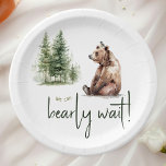 Woodland Animals "We Can Bearly Wait" Baby shower Papieren Bordje<br><div class="desc">Introductie van onze bosdieren "we kunnen bijna wachten" baby showers papieren borden, ideaal voor een leuk en grillig feest! Met een waterverf bos verhaal thema met een schattig beer en vogeltje, het is geweldig voor een genderneutrale douche. Dit op bohemien geïnspireerde ontwerp zet een zoete en eenvoudige scène neer met...</div>