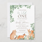 Woodland Animals White Baby shower Invitation Kaart (Voorkant)