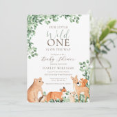 Woodland Animals White Baby shower Invitation Kaart (Staand voorkant)
