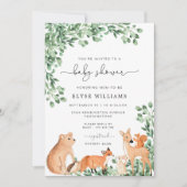 Woodland Animals White Baby shower Invitation Kaart (Voorkant)
