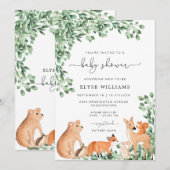 Woodland Animals White Baby shower Invitation Kaart (Voorkant / Achterkant)