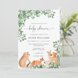 Woodland Animals White Baby shower Invitation Kaart