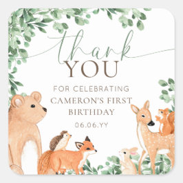 Woodland Animals White Birthday Favoriet Vierkante Sticker