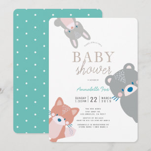 Woodland Animals White Blauwgroen Boy Baby shower Kaart