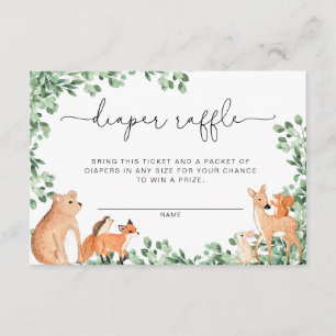 Woodland Animals White Diaper Raffle Ticket Informatiekaartje
