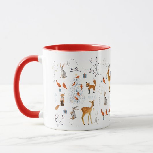 Woodland Animals White en Red Holiday Kerstmis Mok (Links)