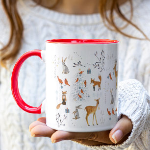 Woodland Animals White en Red Holiday Kerstmis Mok