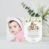 Woodland Animals White Ivory Floral 1e verjaardag Bedankkaart (Staand voorkant)