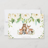 Woodland Animals White Ivory Floral 1e verjaardag Bedankkaart (Achterkant)