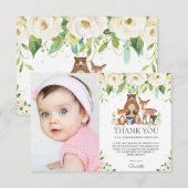 Woodland Animals White Ivory Floral 1e verjaardag Bedankkaart (Voorkant / Achterkant)