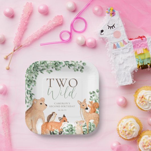Woodland Animals White Twee wilde tweede verjaarda Papieren Bordje (Feest)