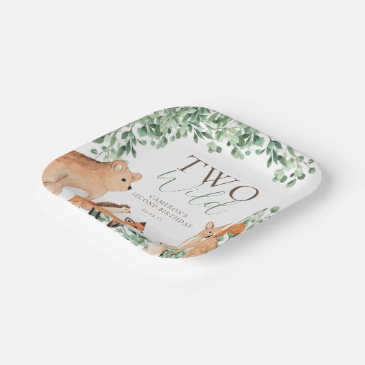 Woodland Animals White Twee wilde tweede verjaarda Papieren Bordje (Gebogen)