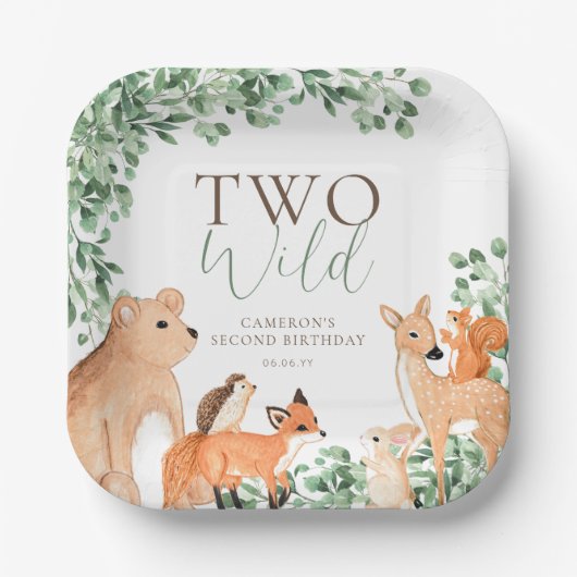 Woodland Animals White Twee wilde tweede verjaarda Papieren Bordje (Voorkant)
