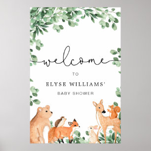 Woodland Animals White Welcome Sign Poster