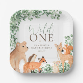 Woodland Animals White Wild Een eerste verjaardag Papieren Bordje