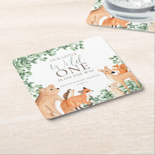 Woodland Animals White Wild One Baby shower Kartonnen Onderzetters