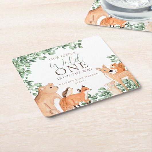 Woodland Animals White Wild One Baby shower Kartonnen Onderzetters (Schuin)