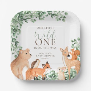 Woodland Animals White Wild One Baby shower Papieren Bordje
