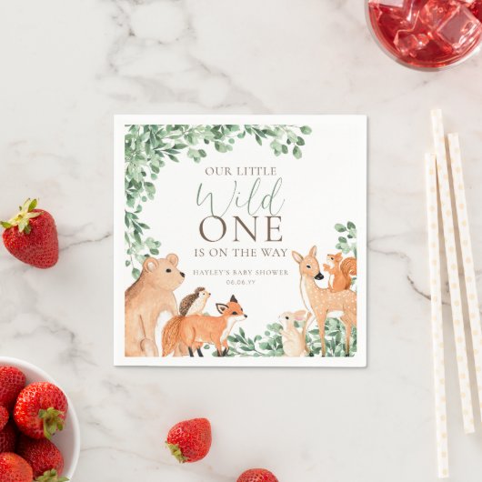 Woodland Animals White Wild One Baby shower Servet (Insitu)