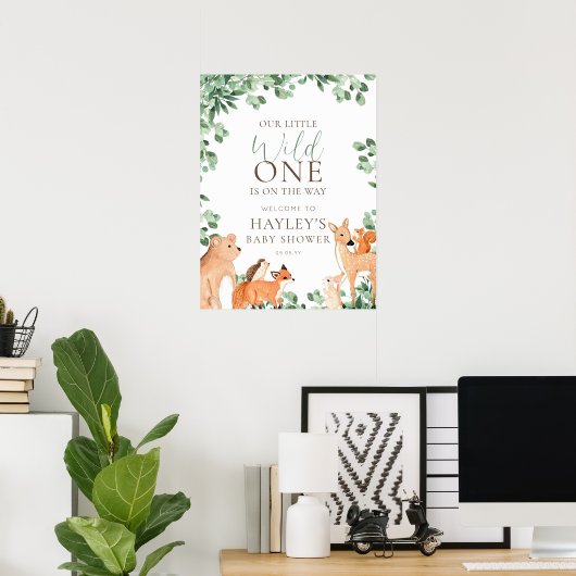 Woodland Animals White Wild One Welkomstbord Poster (Thuiskantoor)