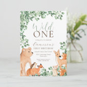 Woodland Animals Wild Een Eerste Verjaardag Kaart (Staand voorkant)