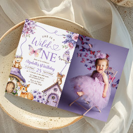 Woodland Animals Wild One 1st Birthday Photo Kaart