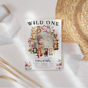 Woodland Animals Wild One, 1st Birthday w Foto Kaart