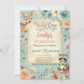 Woodland Animals Wild One Birthday Invitation Kaart (Voorkant)