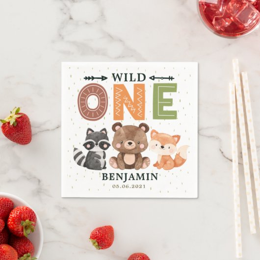 Woodland Animals Wild One Birthday Napkins Servet (Insitu)
